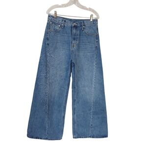 Aaron & Amber Womens Wide Leg Jeans Blue Denim High Rise Size Large